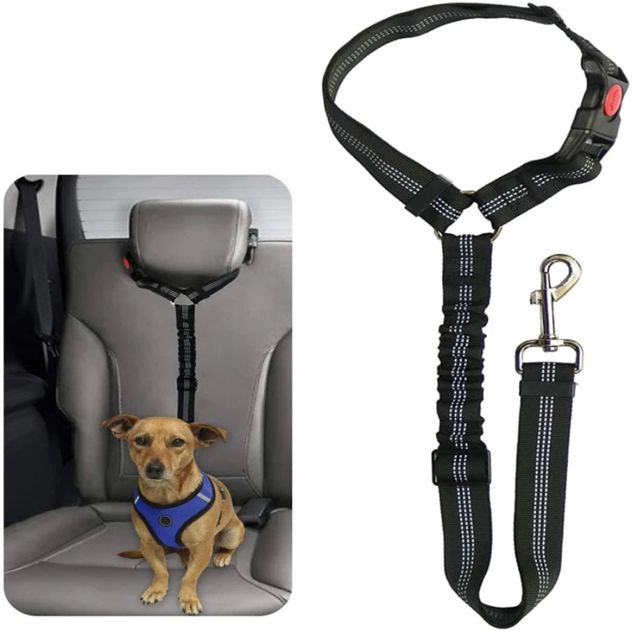 Shock-Absorbing Dog Car Seatbelt - Elastic Safety Rope with Reflective Strips for Small, Medium, and Large Dogs