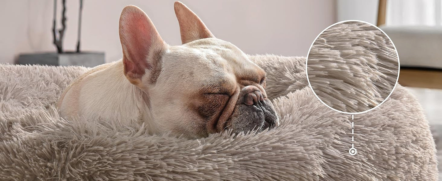 Calming Anti-Anxiety Donut Dog & Cat Bed, Warming Cozy Soft round Cushion, Fluffy Faux Fur Plush Cuddler for Small Medium Dogs and Cats