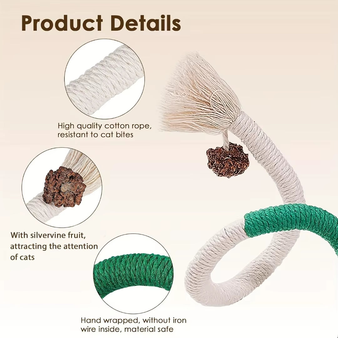 Natural Cotton Catnip Rope Toy - Interactive Cat Teething Toy for Dental Care & Teeth Cleaning, Durable Chew Toy for Indoor Cats & Kittens"