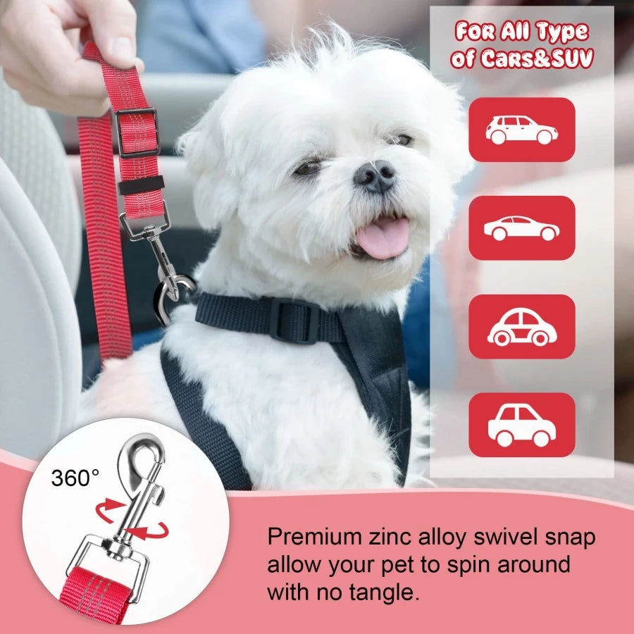 Shock-Absorbing Dog Car Seatbelt - Elastic Safety Rope with Reflective Strips for Small, Medium, and Large Dogs