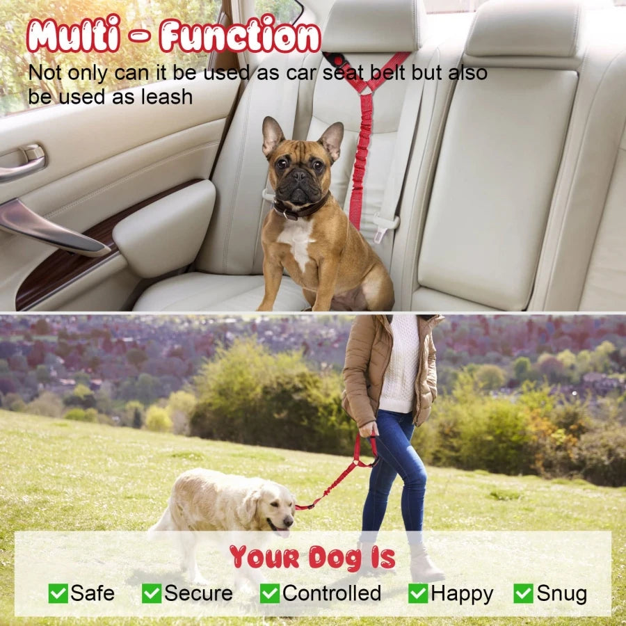 Shock-Absorbing Dog Car Seatbelt - Elastic Safety Rope with Reflective Strips for Small, Medium, and Large Dogs