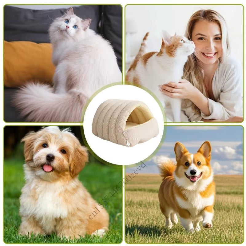 Washable Enclosed Cats House with Removable Cover Soft Plush Bed for Anxiety Relief Antislip Base Indoor Pet Furniture P9YB
