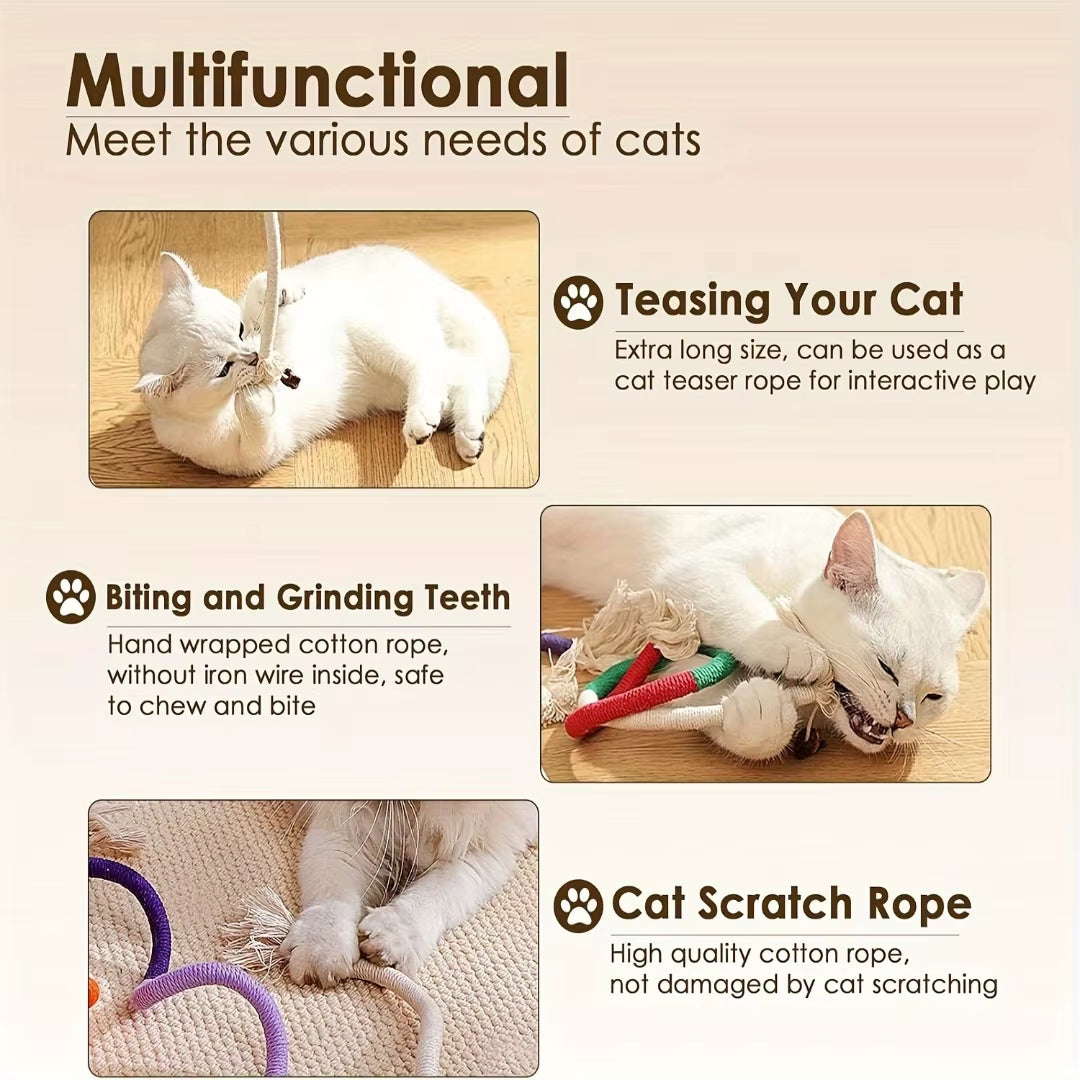 Natural Cotton Catnip Rope Toy - Interactive Cat Teething Toy for Dental Care & Teeth Cleaning, Durable Chew Toy for Indoor Cats & Kittens"