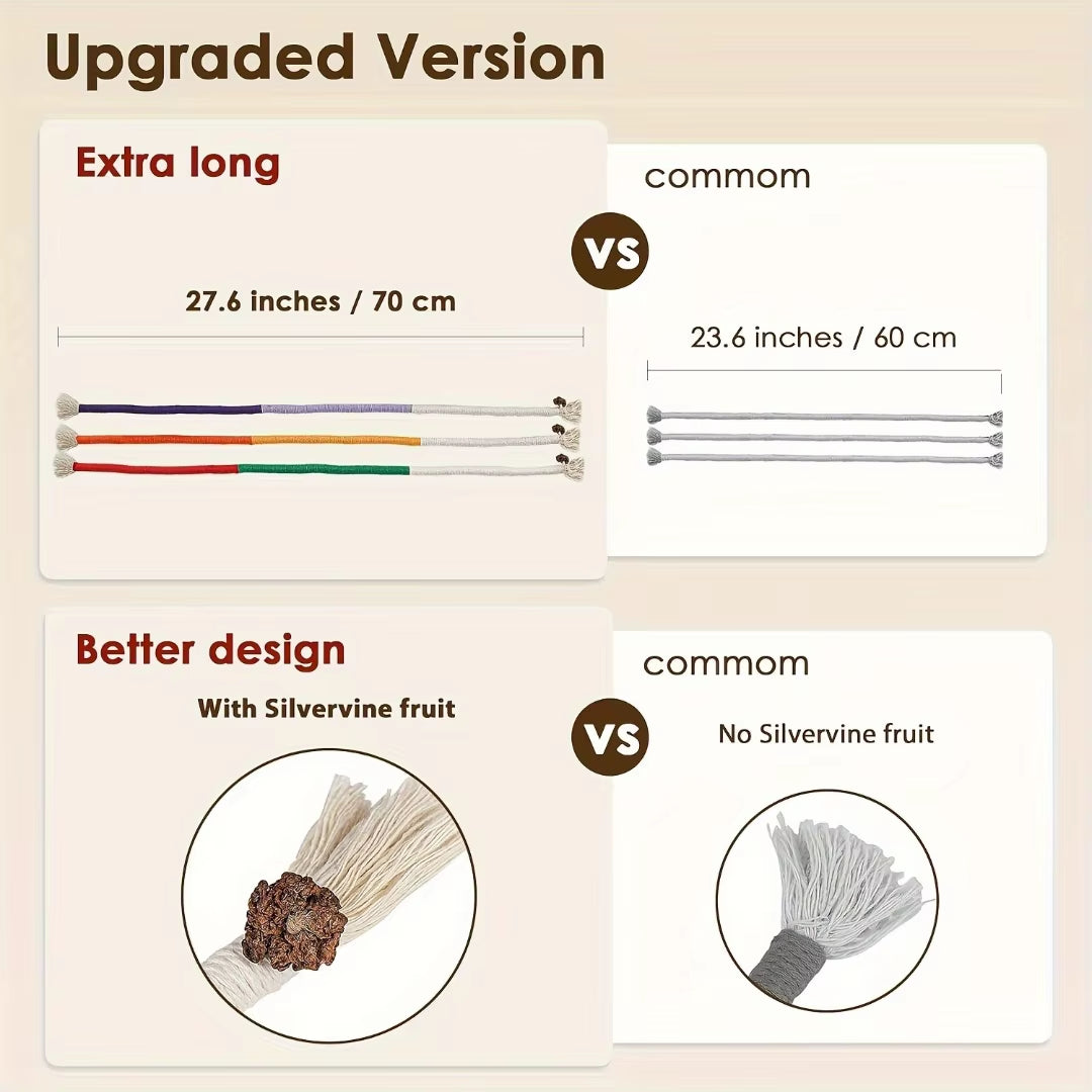 Natural Cotton Catnip Rope Toy - Interactive Cat Teething Toy for Dental Care & Teeth Cleaning, Durable Chew Toy for Indoor Cats & Kittens"